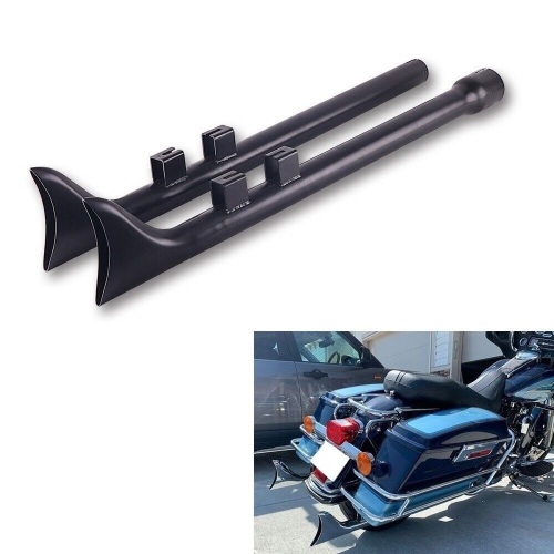 33”Fishtail Exhaust Pipe Slip Ons for Harley Touring Road King 2017-UP Black - Lot 473