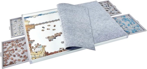 1500 Piece Non-Wooden Jigsaw Puzzle Board with 4 Drawers, Portable Puzzle Table for Adults, Work Surface 35×26 Inch, 4.7 KG Lightweight Design - Lot 101