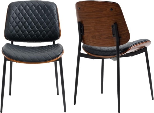 MJIH Mid-Century Modern Dining Chairs - Set of 2 | Black Faux Leather | Walnut Wood | Metal Legs | Adjustable Foot | Comfortable & Stylish | Ideal for Kitchen, Dining & Living Room (Black) 20.67"D x 20.08"W x 32.28"H - Lot 20