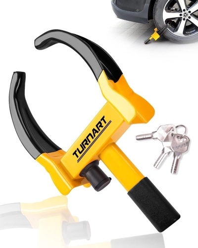 Turnart Heavy Duty Wheel Lock Universal Security Trailer Wheel Locks Tire Anti Theft for Car ATV SUV Golf Cart Motorcycle Great Deterrent Bright Red/Yellow with 3 Keys (Yellow-Black) 16.5 x 9.2 x 2.8 inches - Lot 21