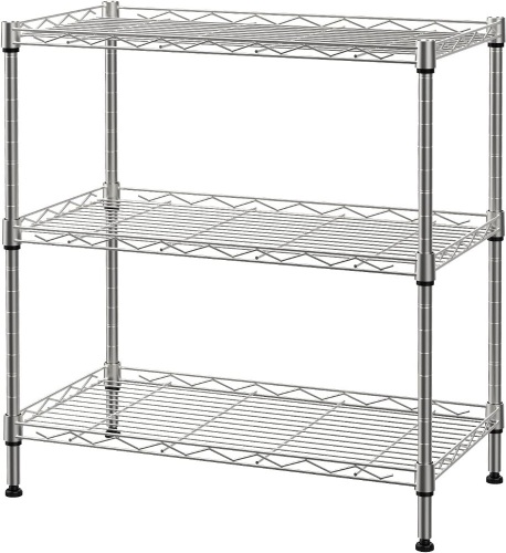 SINGAYE 3 Shelf Wire Shelving Unit Adjustable Storage Shelving 21.26”W x 11.41”D x 22.83”H (Silver) - Lot 226