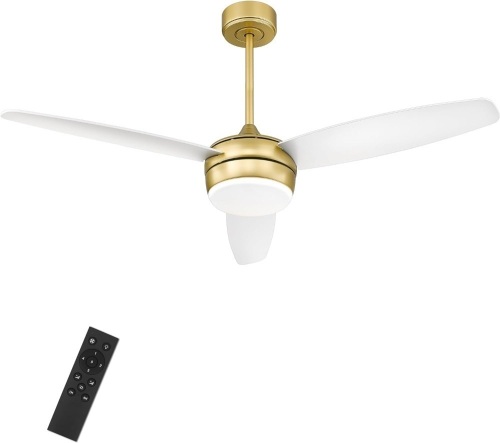 YOUKAIN Modern Ceiling Fan, 52 Inch Gold Ceiling Fan with Light and Remote Control, LED Ceiling Fan with 3 White Blades for Living room, Bedroom, Bathroom, 52-YJ273-WH - Lot 230