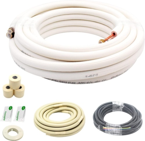 25ft Length Mini Split Line Set,1/4" 1/2" OD Copper Pipes Tubing and 3/8 White PE Thickened Insulated Coil with Flared Nuts for Mini Split Air Conditioner HVAC or Heat Pump System. (25Ft(1/4+1/2)) - Lot 231