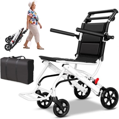 UU-ZHANG (only 15lb) Super Lightweight Transport Wheelchair. Easy to Travel, Locking Hand Brakes, User-Friendly, Folding, Portable. for Adults or Child (up to 220lbs) 19.2 in - Lot 36