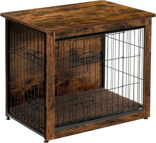 DWANTON Dog Crate Furniture with Cushion, Wooden Dog Crate Table, Double-Doors Dog Furniture, Dog Kennel Indoor for Small/Medium/Large Dog, Dog House, Dog Cage Small, 27.2" L, Rustic Brown27.2"L x 20.1"W x 23.6"H - Lot 378