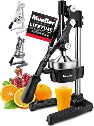 Mueller Professional Citrus Juicer - Manual Citrus Press and Orange Squeezer - Metal Lemon Squeezer - Premium Quality Heavy Duty Manual Orange Juicer and Lime Squeezer Press Stand, Black - Lot 3739