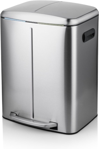 MoNiBloom 2-Compartment Step Trash Can with Soft-Close Lid for Kitchen Bathroom Bedroom Living Room Home Office Dorm Fingerprint-Proof Foot Pedal Garbage Bin Removable Bucket Stainless Steel 40-Liter - Lot 3751