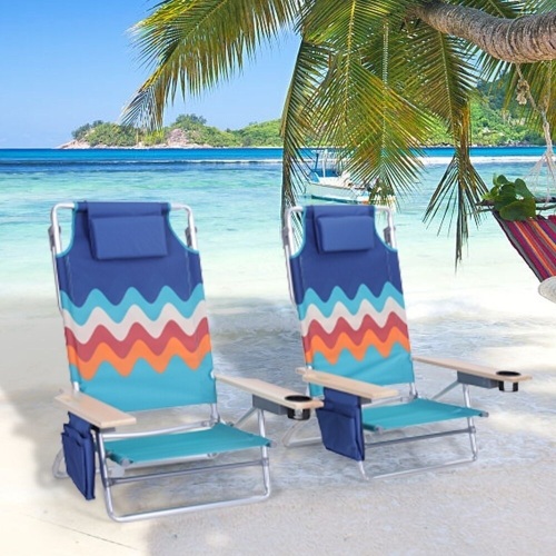 Alpha Camp 2-Piece Lightweight 5-Position Folding Lay Flat Beach Chairs with Tower Bar - Lot 3746
