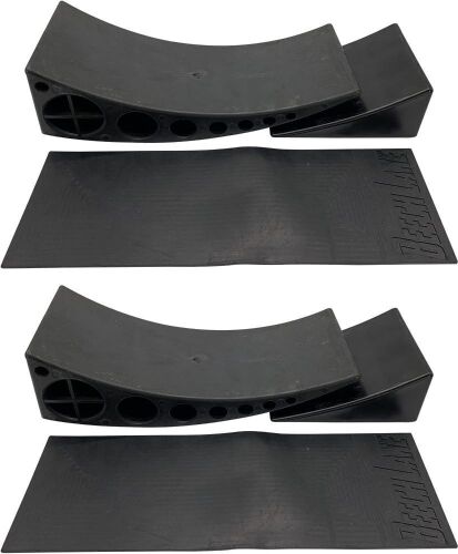 Beech Lane Camper Leveler 2 Pack - Precise Camper Leveling, Includes Two Curved Levelers, Two Chocks, and Two Rubber Grip Mats, Heavy Duty Leveler Works for Campers Up to 35,000 LBs, Patented - Lot 3995
