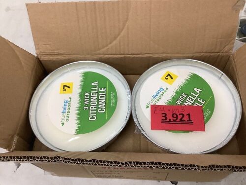 Box of True Living 3 Wick Outdoor Citronella Candle Metal Container New In Package 4ct - Lot 3921