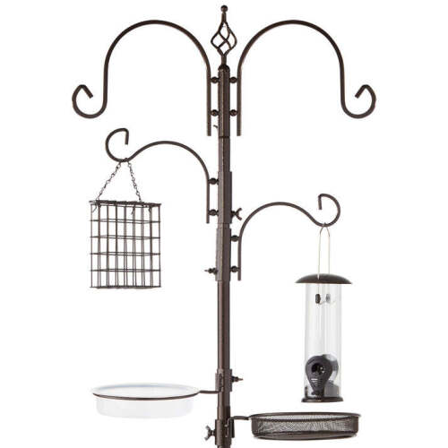 4-Hook Bird Feeding Station, Steel Feeder Stand w/ 2 Bird Feeders - 91in - Lot 4109