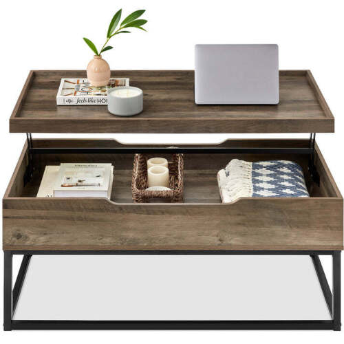 Lift Top Coffee Table w/ Tray Edge Tabletop, Wood-Grain Finish - 44in - Lot 4101