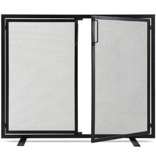 2-Door Wrought Iron Fireplace Screen w/ Magnetic Doors - 38.5x41in - Lot 4050