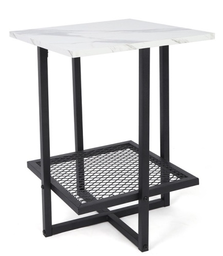 Fdit 2 Tier Side Table Coffee Desk Modern White Marble Metal Frame, E-Comm Return - Lot 256