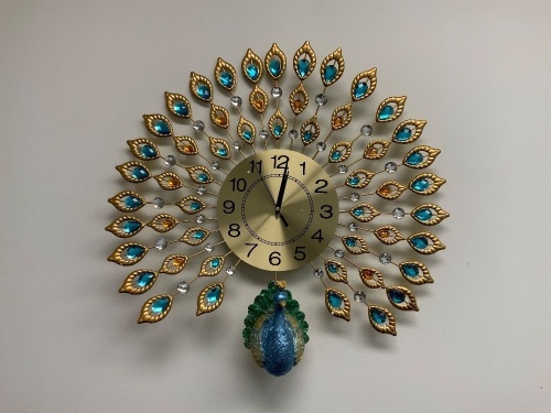 Peacock Wall Clock Metal Design Wall Art Quartz Clock, Appears New, Untested - Lot 296
