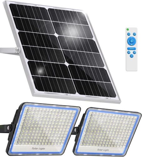 Gebosun 2-Pack 300W LED Solar Flood Light, Remote Controlled, Dusk to Dawn, 30,000Lumen, 6000K, IP67 Waterproof, Wall-Mounted & Pole-Mounted - Lot 22