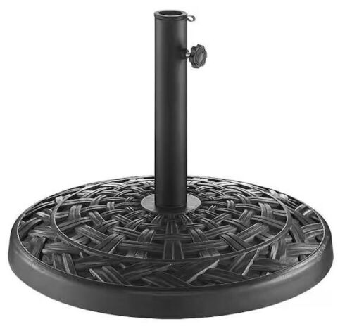 Cross Weave Round Metal Patio Umbrella Base in Black - Lot 252