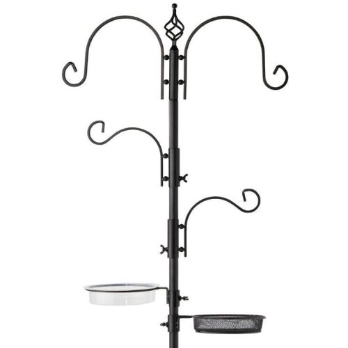 4-Hook Bird Feeding Station, Steel Feeder Stand w/ 2 Bird Feeders - 91in  - Lot 263