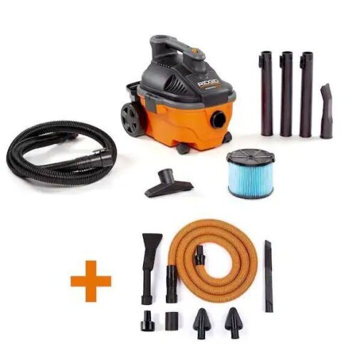 RIDGID 4 Gallon 5.0 Peak HP Portable Wet/Dry Shop Vacuum with Fine Dust Filter, Hose, Accessories and Premium Car Cleaning Kit - Lot 285