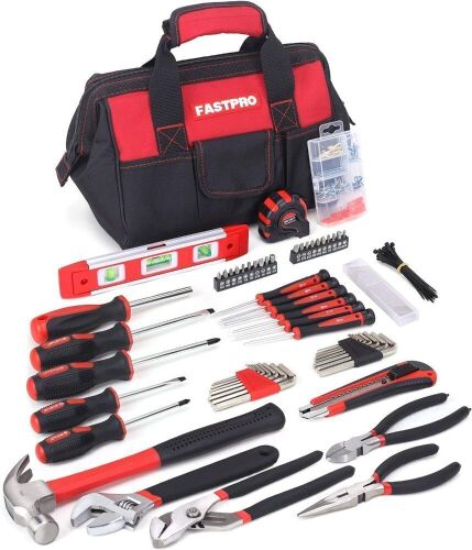 FASTPRO 215-Piece Home Repairing Tool Set with 12-Inch Wide Mouth Open Storage Bag - Lot 296
