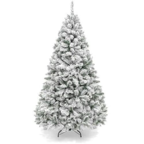 7.5' Premium Snow Flocked Artificial Pine Christmas Tree w/ Foldable Metal Base  - Lot 306