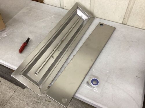 DELSbbq Stainless Steel Linear Trough Drop-in Fire Pit Pan with Burner and Burner Cover 30" x 6"  - Lot 336