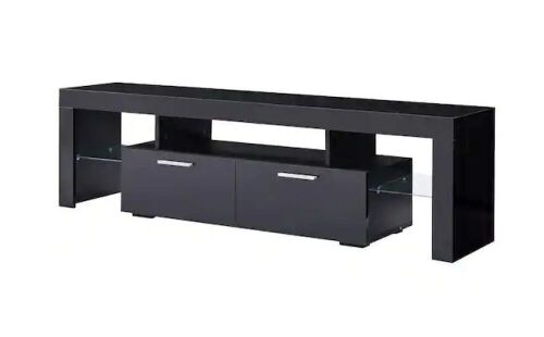 Black Modern TV Stand with LED Lights and 2-Storage Drawers Fits TV's up to 65 in  - Lot 593