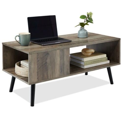 Wooden Mid-Century Modern Coffee Accent Table w/ Open Storage Shelf  - Lot 661