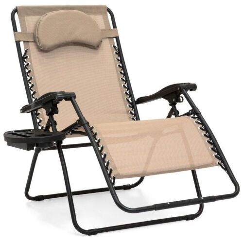 Oversized Reclining Zero Gravity Chair Lounger w/ Cup Holder, Pillow  - Lot 672