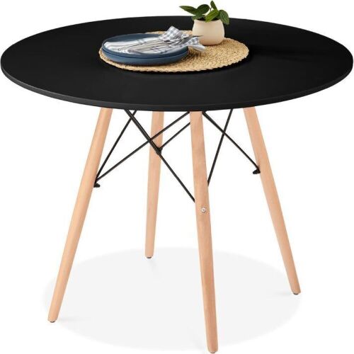 Round Mid-Century Modern Dining Table w/ Beech Wood Legs- 35.5in  - Lot 683