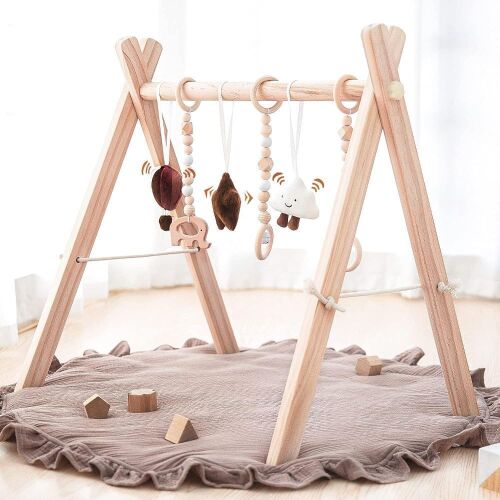 Razee Wooden Baby Play Gym with 6 Hanging Sensory Toys  - Lot 329