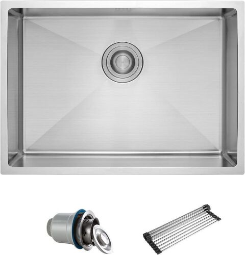 Gaomasck Undermount Kitchen Sink Single Bowl 16 Gauge Stainless Steel 22" x 16.5"  - Lot 379