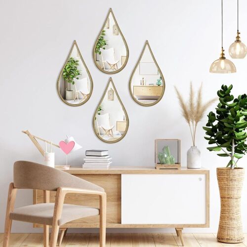 BAODANFU Wall Mounted Mirrors Drop Shape, Gold, 4Pack - Lot 428