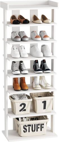 HOMEFORT 7-Tier Wood Shoe Rack, White  - Lot 431
