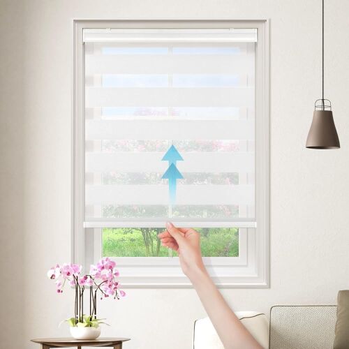 GENIMO Cordless Zebra Dual Layer Roller Window Shades, White, 35" x 72"  - Lot 435
