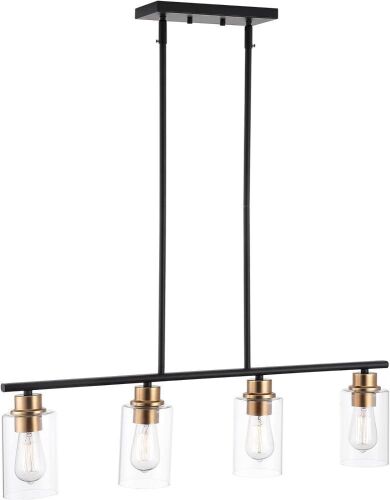 mavcadonf 4-Light Pendant Light, Matte Black Gold with Clear Glass Shade  - Lot 390