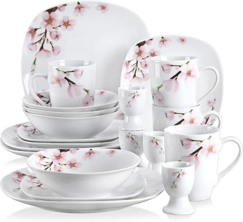 VEWEET 20-Piece Porcelain Dinnerware Set with Pink Floral, Service for 4  - Lot 391