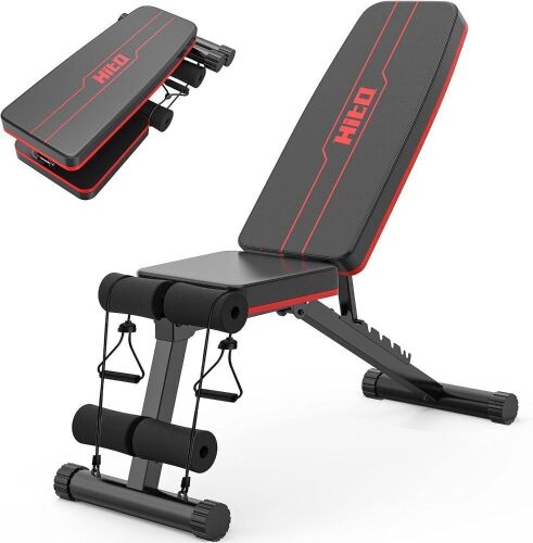 HITOSPORT Adjustable Weight Bench with Resistance Bands - Lot 410