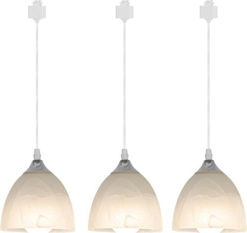 Kiven 3-Lights H-Type Dimmable Track Mount Pendant Lighting Fixtures w/Frosted White Finish Glass Shade - Lot 405