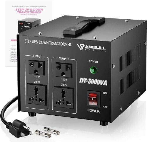 Anbull 3000 Watt Voltage Converter Transformer, Heavy Duty Step Up/Down AC 110V/120V/220V/240V Power Converter, Circuit Breaker Protection, CE Certified  - Lot 553