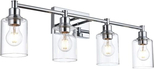 Lucidce 4 Lights Bathroom Vanity Modern Chrome Sconces Wall Lighting with Clear Glass Shades  - Lot 565