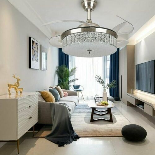 42" Modern Invisible Retractable Ceiling Fan With Light, Remote Control, 3 Speed - Lot 99