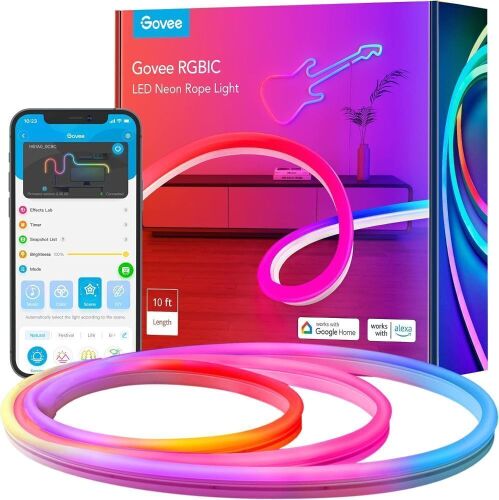 Govee Neon RGBIC Rope Lights with Music Sync, 10'  - Lot 506