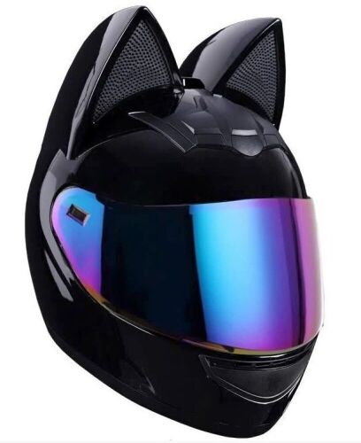 HNJ Motorcycle Helmet with Cat Ears & Blue/Pink Visor, Small - Lot 510