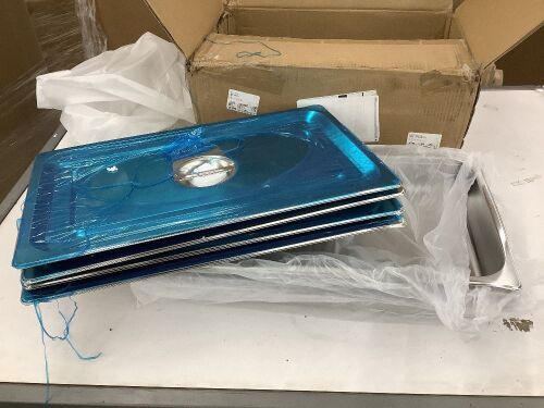 Stainless Steel Hotel Pans 2.5" Deep, 4 Pack - One Bent Lid & Pan  - Lot 511