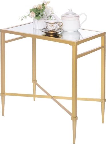 GIFTTROVE Gold Rectangle Side Table with Mirrored Top, 22" L x 12.4" W x 24" D  - Lot 207