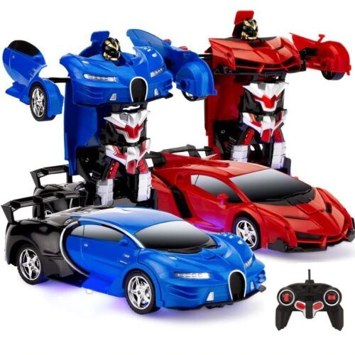 Set of 2 1/18 Scale RC Remote Control Transforming Robot Sports Car Toys w/ 1 Button Transformation - Lot 150