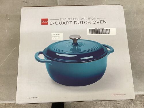 6qt Non-Stick Enamel Cast-Iron Dutch Oven Kitchen Cookware w/ Side Handles  - Lot 156