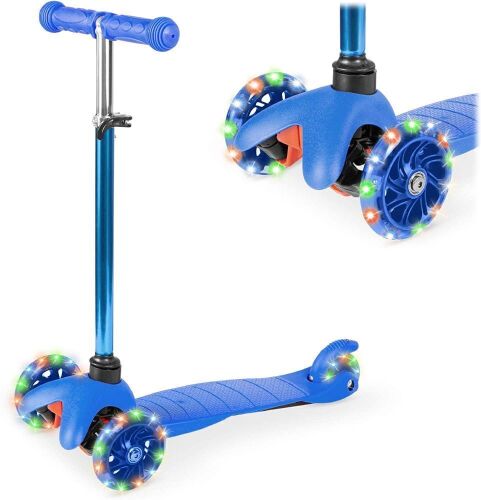 Kids Mini Kick Scooter Toy w/ Colorful Light-Up Wheels, Adjustable T-Bar  - Lot 153