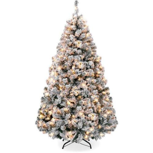 4.5ft Pre-Lit Holiday Christmas Pine Tree w/ Snow Flocked Branches, 200 Warm White Lights - Lot 105